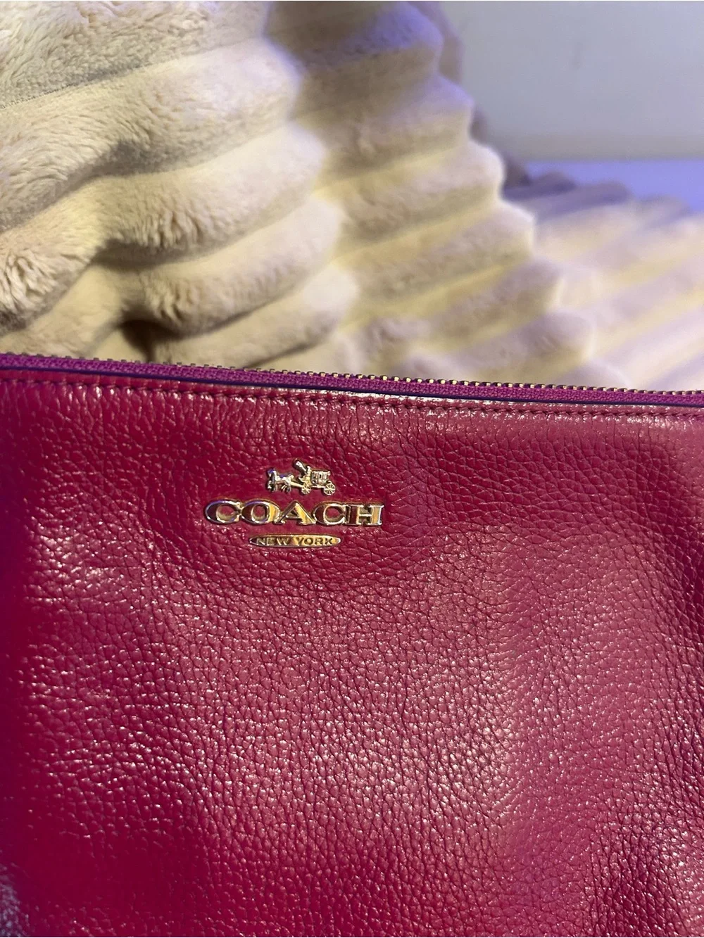 Coach Pebbled Leather Double Zip Wristlet - Raspberry - Picture 5 of 16